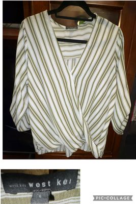 WEST KAI DRESS TOP STRIPED FAUX WRAP Women's - L