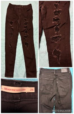 Levis black distressed super slim high rise jean Like new true black waist size 26 inch $50 retail Women's 2