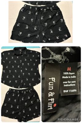 Fun & flirt 2 pc rayon set top & shorts Black skeleton print button down top & shorts Women's - M