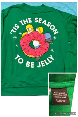 Simpson tis the season to be jelly crew neck Green Simpson sweatshirt w puffy donut Women's - S