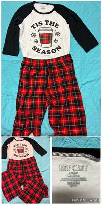 Nap chat 2pc holiday pj set Red/black pants w white/black 3/4 sleeve top Women's - M