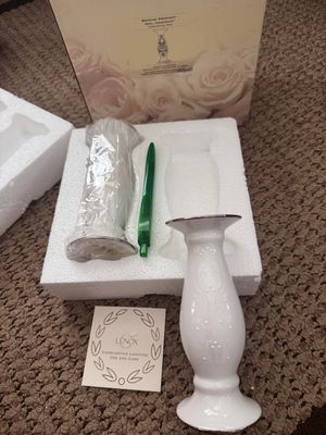 Brand new Lenox opal innocence candlesticks In box hard to find $50 plus on web