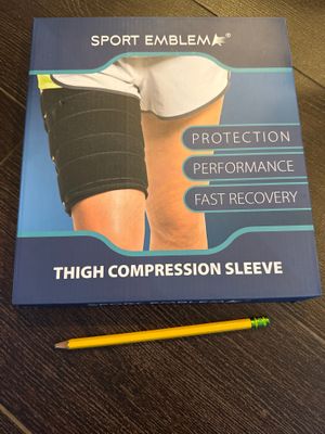 Brand, new sport emblem thigh compression sleeve Retail for $20 never opened size small to large