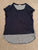 Madison Jules SS Navy blue in front, elephant pattern back. Hi Lo Junior L - 10