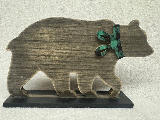 Carved Wooden Bear with scarf. 11in X 6.5 in Carved Wooden Bear with scarf. 11in X 6.5 in