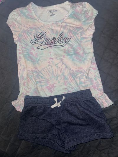 Size 7 lucky brand shirt and blue shorts set 7-8