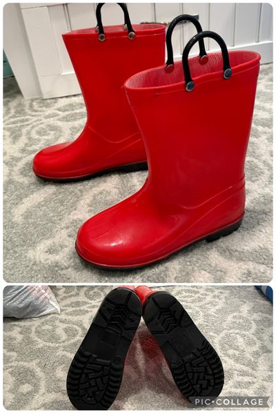 Puddle Play Red rain boots 1 (Big Kid)