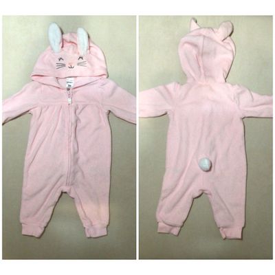 Carters Zip up bunny velour suit with cotton tail  3 Months