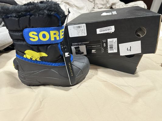 Sorel black/super blue brand new snow boots 8 (Toddler)