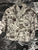 Streetwear society good vibes design White buttondown crop blouse w skulls snakes love butterfly Junior M - 6