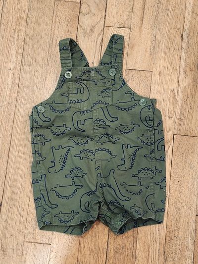 Carter's Green short overalls w/ dino design 12 Months