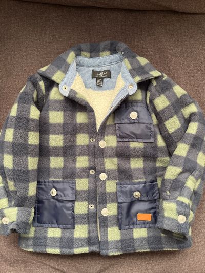 7 for all mankind plaid fleece Sherpa lined shacket 2T