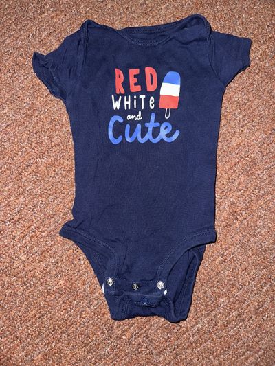 Carter's navy blue with red, white and cute logo short sleeve onesie 12 Months