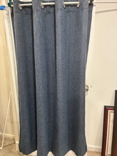 Blue blackout 2 panels 2 panels blackout curtains some sun fading on edge of 1 panel