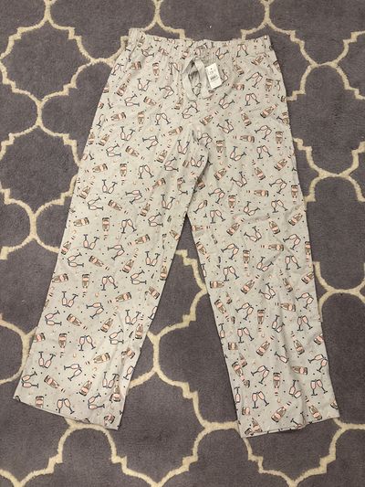 Loft 10 New w tags Lt gray w wine n glass logo flannel PJ pants Women's - S