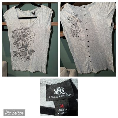 Rock and republic Grey short sleeve back snap Women's - M