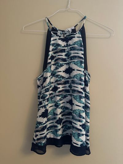 Collective Concepts White/Navy/Green Dressy Tank Women's - M