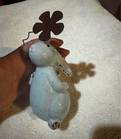 Easter Adorable Glass Easter Bunny holding a flower