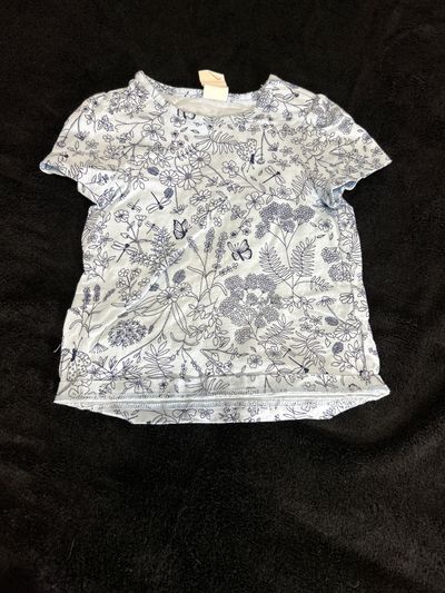 H and m Blue w flowers and butterflies t 6-9 Months