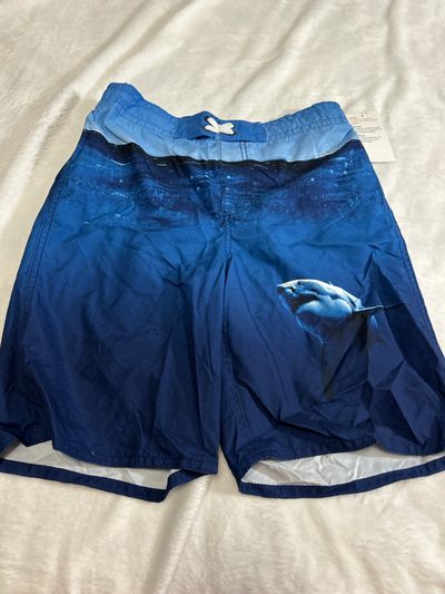 BRAND NEW Old Navy New blue swim trunks with shark 10-12