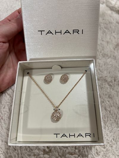 Tahari NEW Gold crystal ball necklace and earrings jewelry set