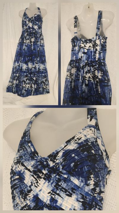 BETHANY white & blue long dress Zipper on the side like NEW Women's - S