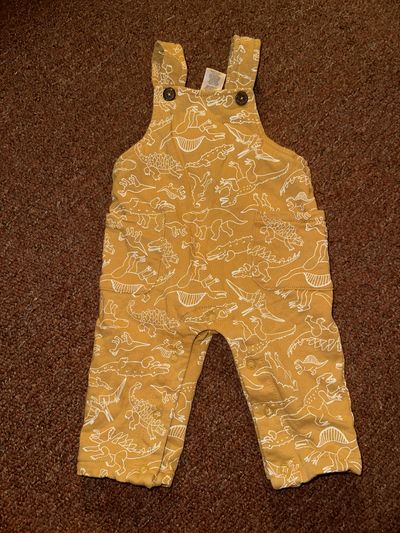 Little Lad mustard dino overalls 6-9 Months