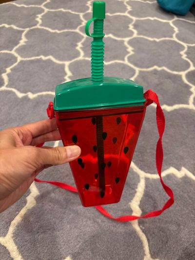 None Strawberry water bottle w straw never used