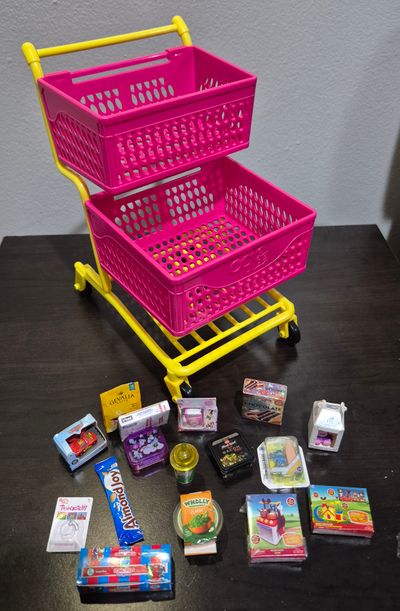 Our Generation & Mini Brands OG shopping cart + 16 mini brand toys for 18" dolls