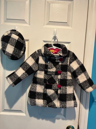 Penelope Mack Black and white pea coat with matching hat 24 Months