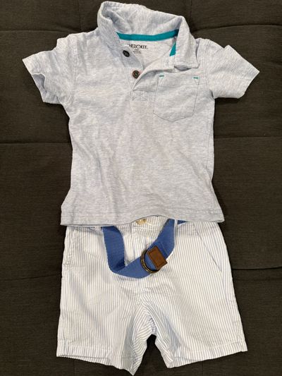 Gymboree 2-piece set blue white striped shorts, light blue polo shirt 18-24 Months