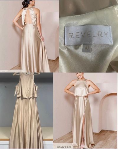 Revelry Wren champagne satin bridesmaids dress Women's 10