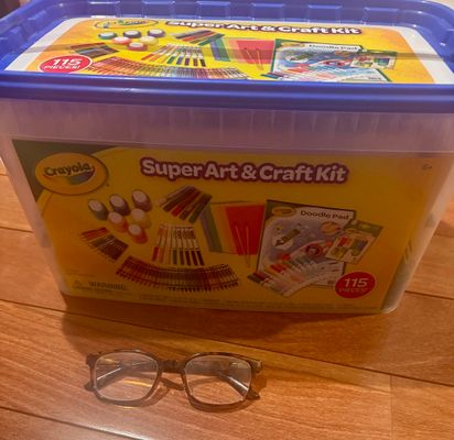 Brand new Crayola 115 pieces super art and craft k Large bucket eyeglasses for size retail $37