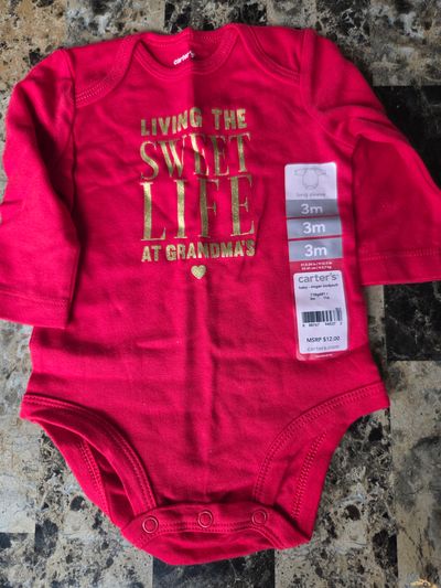 Brand new with tag carters long sleeved onesie Size 3m Grandma retails $12 3 Months