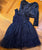 Girl holiday dress navy blue gold sparkles Sleeveless tulle removable long sleeve 6T/6