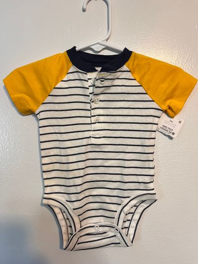 Unknown NWT Yellow/Blue/White Striped Onesie 3 Months