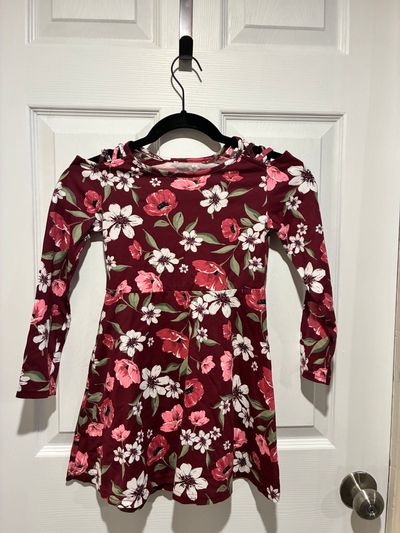 Children's PLace burgundy/flower cut out shoulder dress 6T/6
