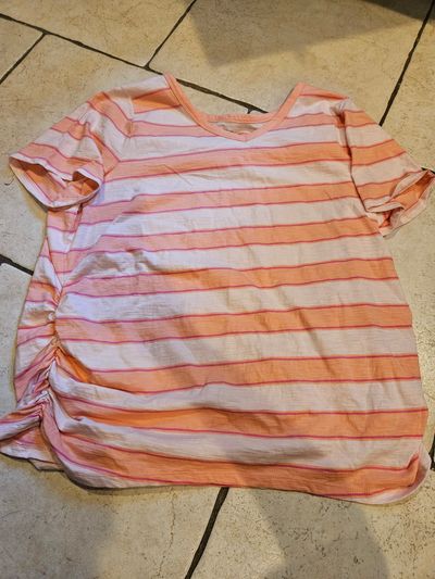 Lane Bryant Pink/White Stripe T-Shirt (22-24) Women's 3X
