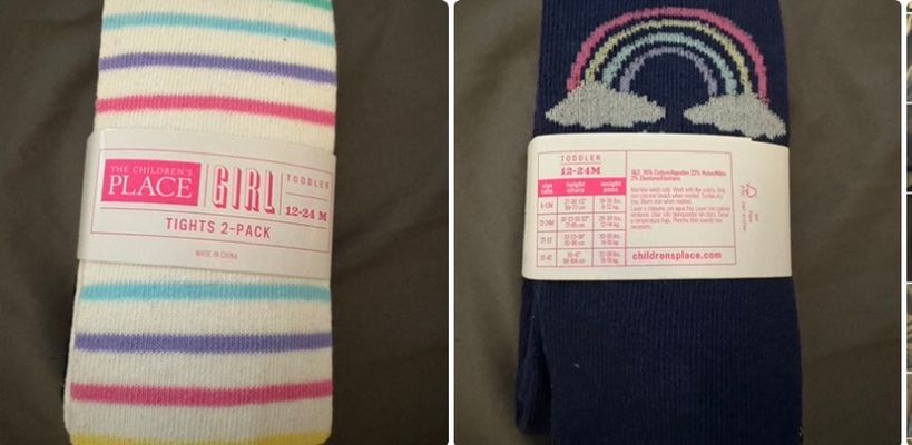 Childrens Place NEW- 2pk Multi Color Cotton Tights 12-24 Months