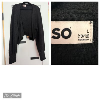 SO Girls black open front l/s sweater 10-12