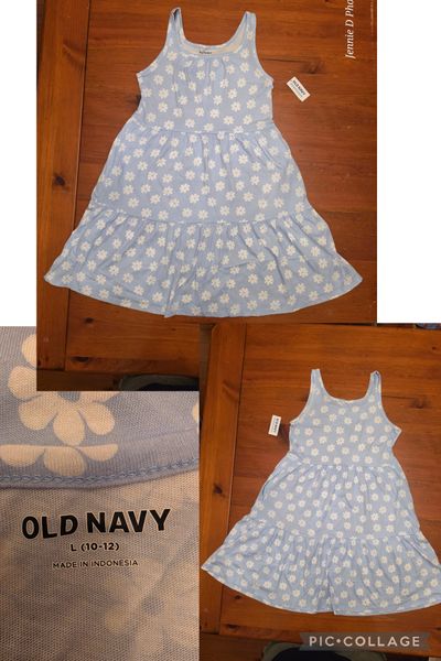 Old Navy NWT Blue tank dress with white flowers 10-12