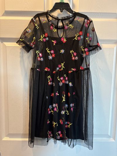 Art Class Black dress with sheer floral overlay 7-8