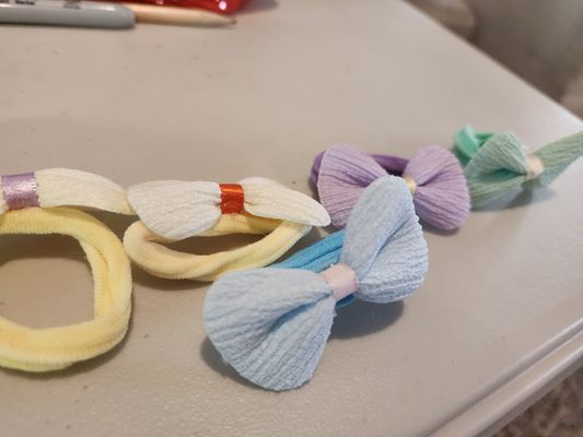 5 color bow hair band New hair ties feature soft, textured fabric bows and stretchy elastic