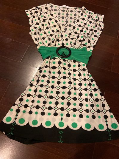 Charlotte Russe Size S White green black shirt sleeve V neck shirt with tie back Junior S - 3