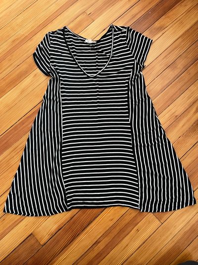 Rolla Coster Black white stripe stretchy Mini Dress or long tunic EUC.  SS Women's - M