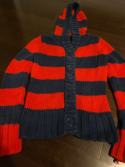 Mossimo Womens red and blue heavy knit sweater with button long sleeve Women's - M
