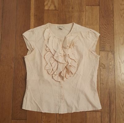 Anthropologie Elevenses Pale Peach, Ruffles. Button Down. Sleeveless. XS 2/4 EUC Women's - XS