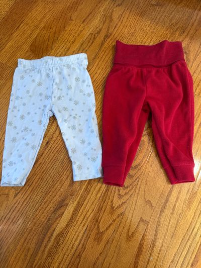 Carters Blue silver snowflake and red fleece pants bundle 6 Months