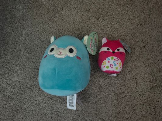 Squishmallows NEW: two Squishmallows teal llama and small pink fox