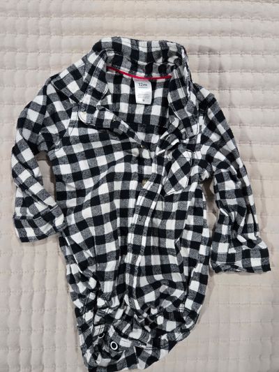 Carters Romper - fun black and white fleece plaid for those fall photos 12 Months